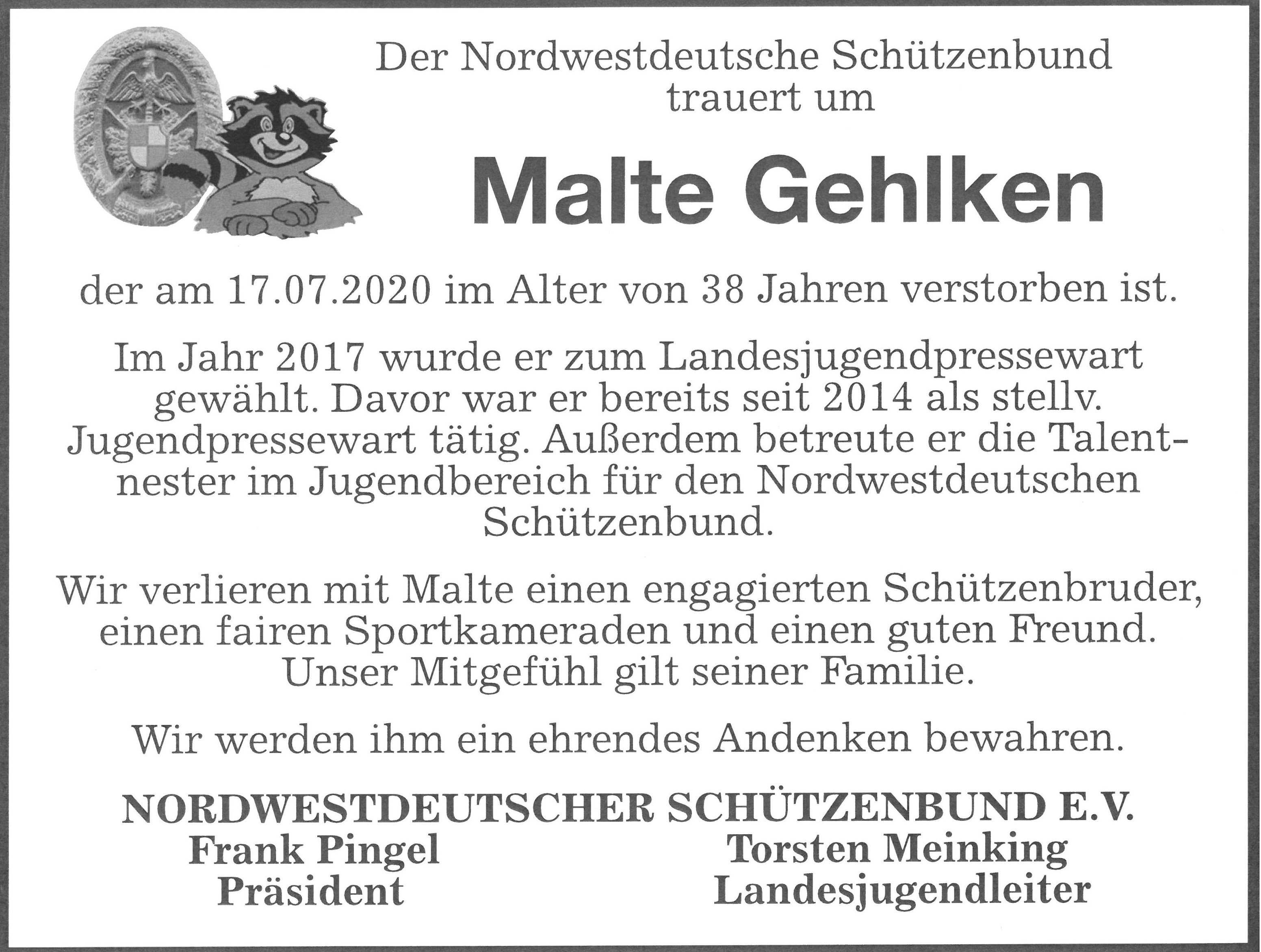 Nachruf Internet Malte Gehlken