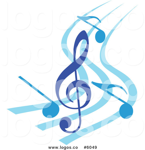 royalty free vector of a logo of a blue music notes and clef on swooshes by seamartini graphics 6049